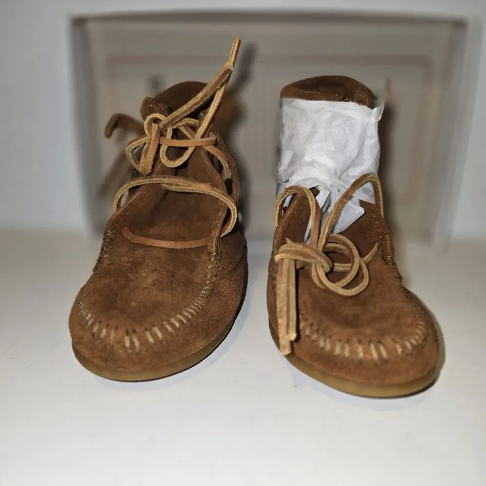 MINNETONKA MOCCASIN Shoes Kid Size 11  Brown Leather Fringe Bootie